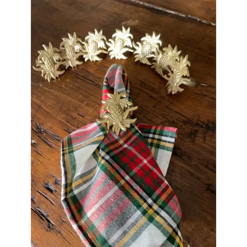 Brass Pineapple Napkin Rings Set of 8 Gold Tone Coastal Grandmillennial Decor